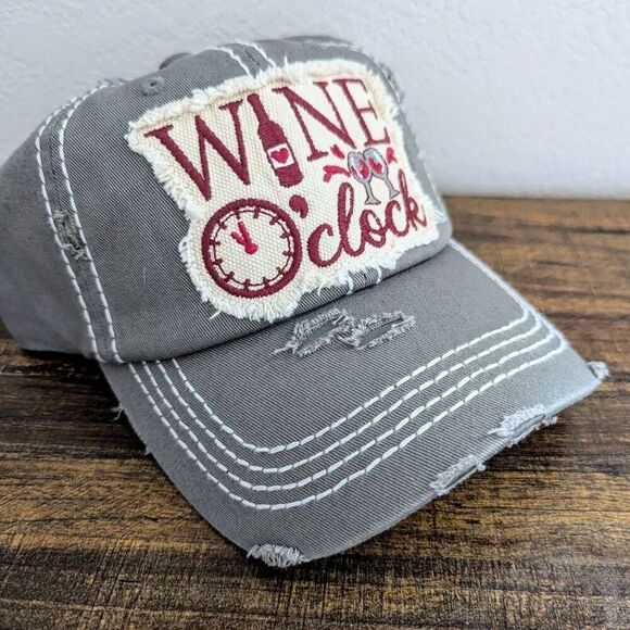 2/$30 Ladies Grey Wine OClock Baseball Cap - Womens Ball Cap - Picture 3 of 6